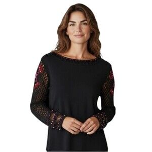 KIKIT Maurice Sasson Beaded Sweater Black with Colorful Beads Size XL Vintage